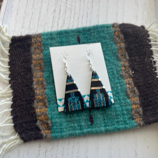 Handcrafted Multi Stone Inlay Dangle Earrings
