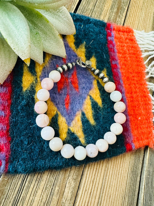Handcrafted Queen Pink Conch Shell & Sterling Silver Beaded Bracelet