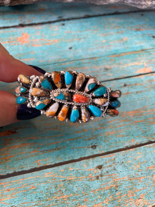 Handcrafted Spice Mojave And Sterling Silver Cluster Adjustable Cuff Bracelet