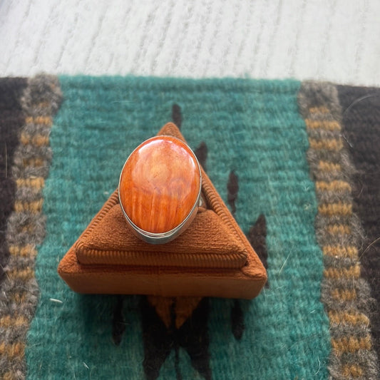 Handcrafted Sterling Silver & Orange Spiny Ring Size 7.5