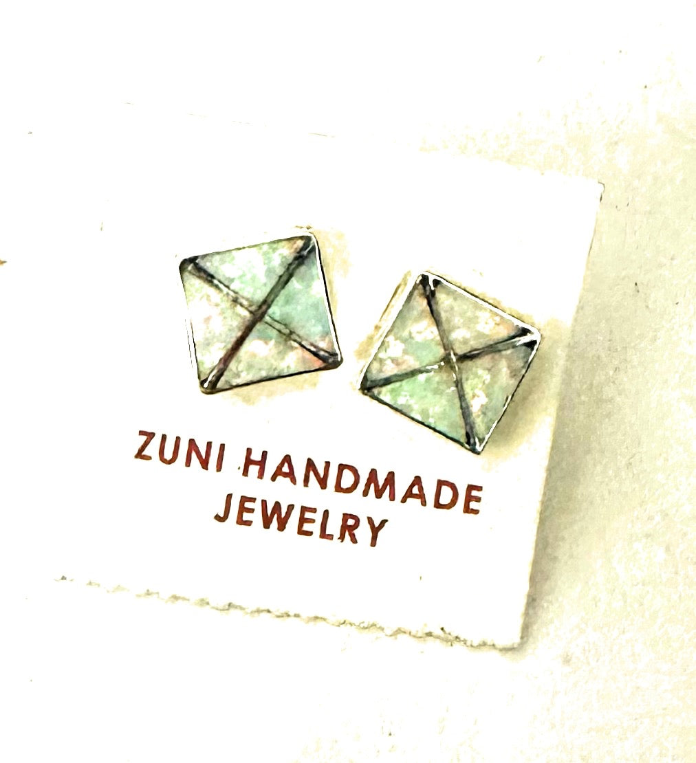 Handcrafted Opal & Sterling Silver Inlay Stud Earrings
