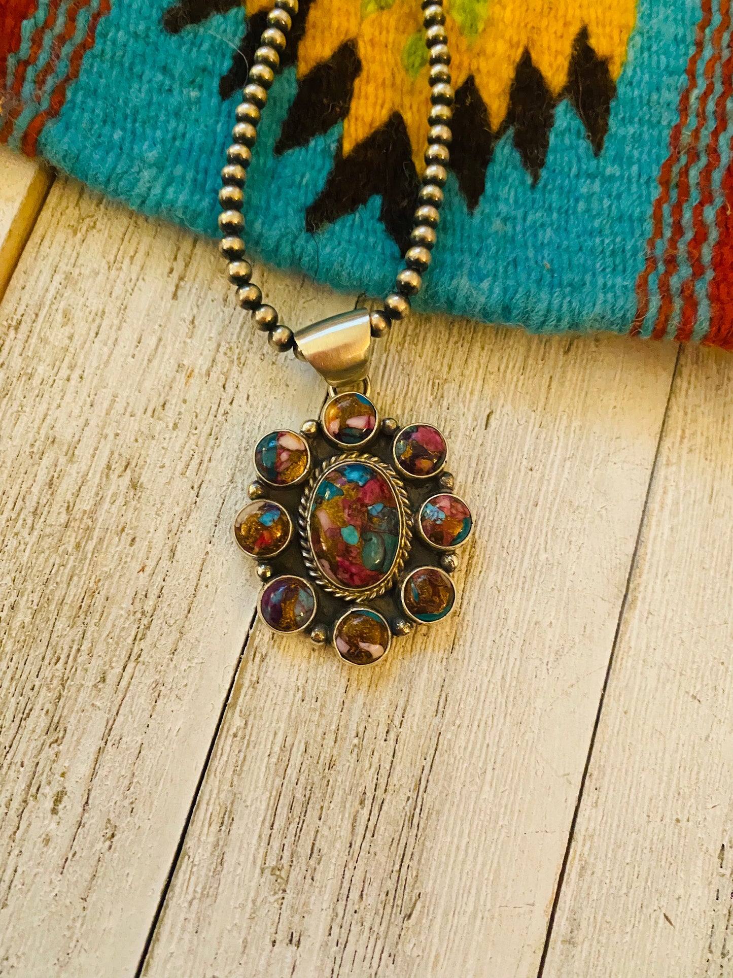 Handcrafted Pink Dream Mojave & Sterling Silver Cluster Pendant