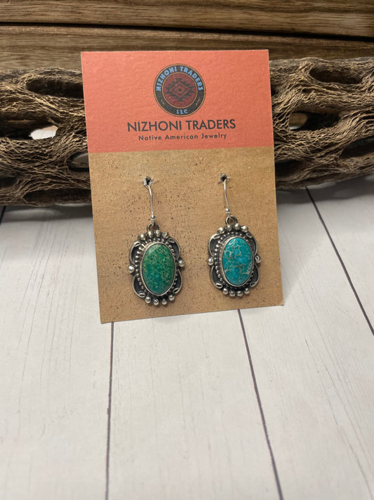 Navajo Sterling Silver & Turquoise Dangle Earrings Signed Sheila Becenti