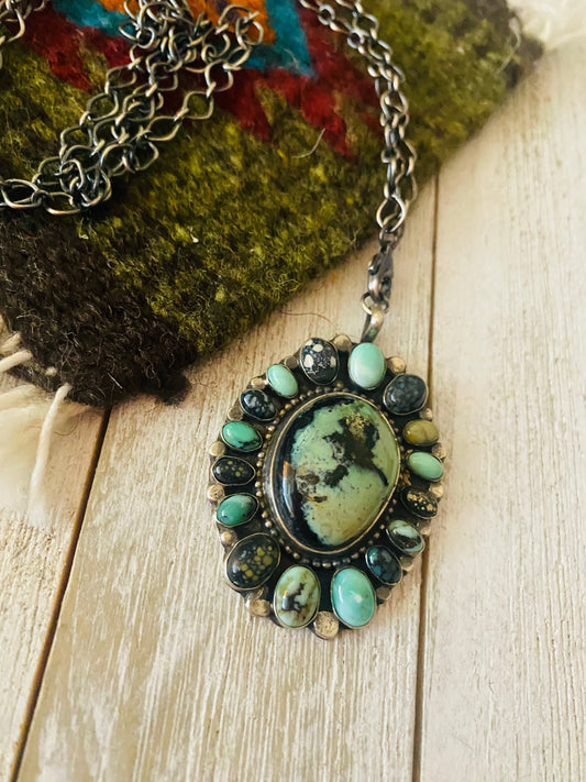 Handcrafted Sterling Silver & Tibetan Turquoise Cluster Necklace
