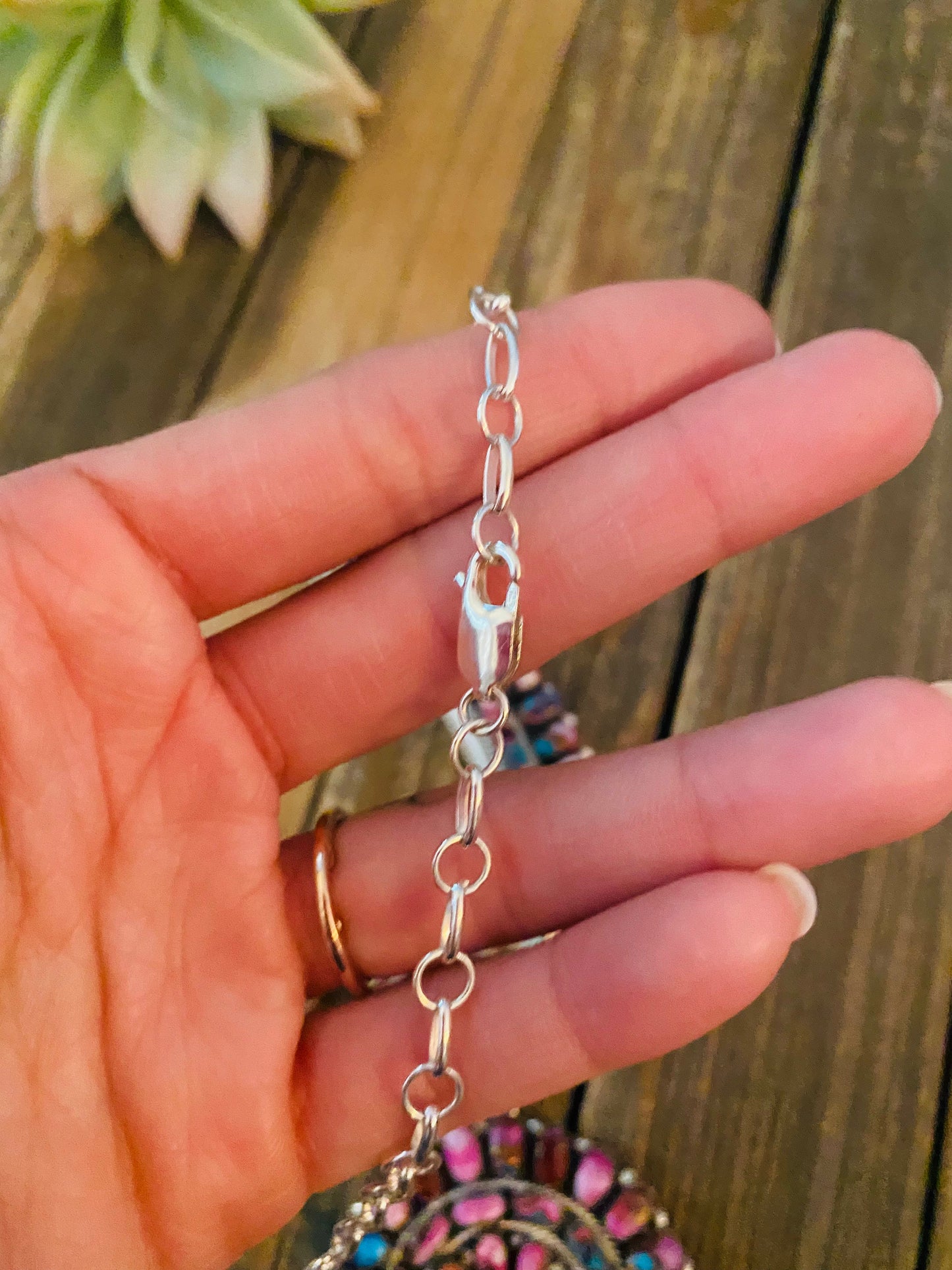 Handcrafted Sterling Silver & Pink Dream Mohave Cluster Necklace by Juliana Williams