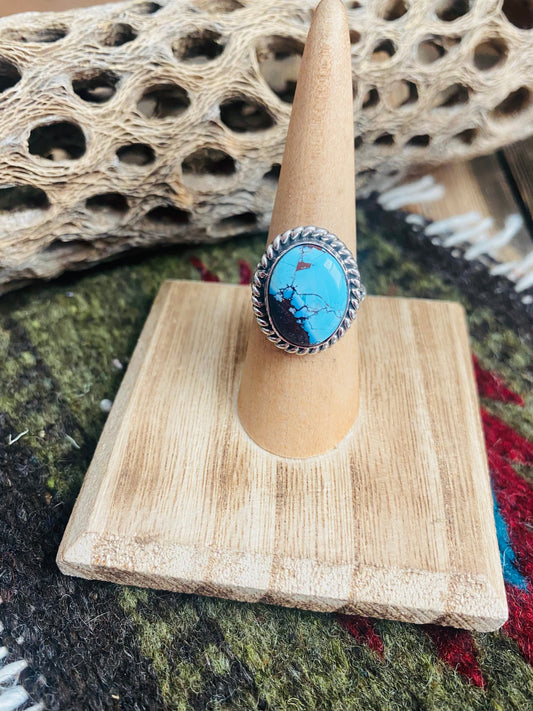Handcrafted Golden Hills Turquoise & Sterling Silver Ring Size 6.5 Signed