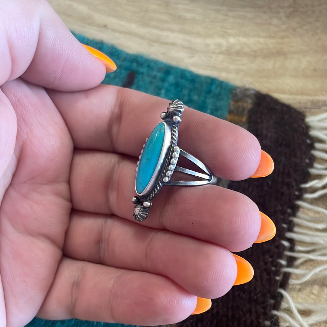 Handcrafted Single Stone Oval Turquoise Sterling Silver Ring