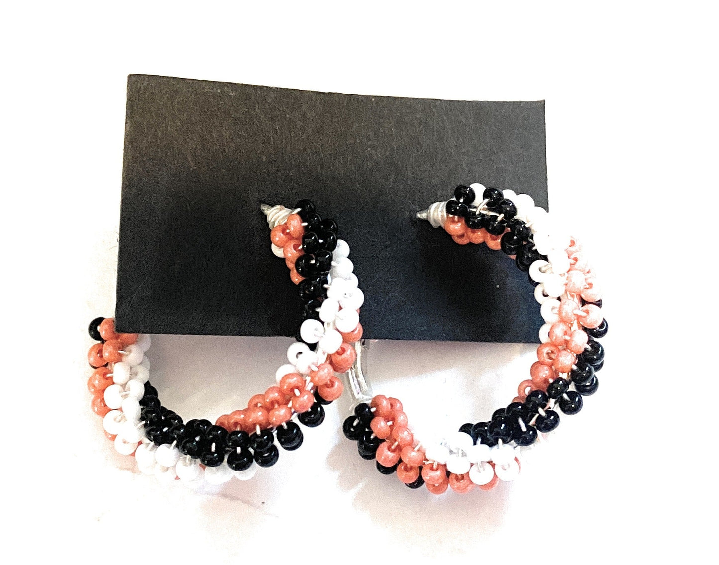 Handcrafted Handmade Beaded Hoop Earrings- orange