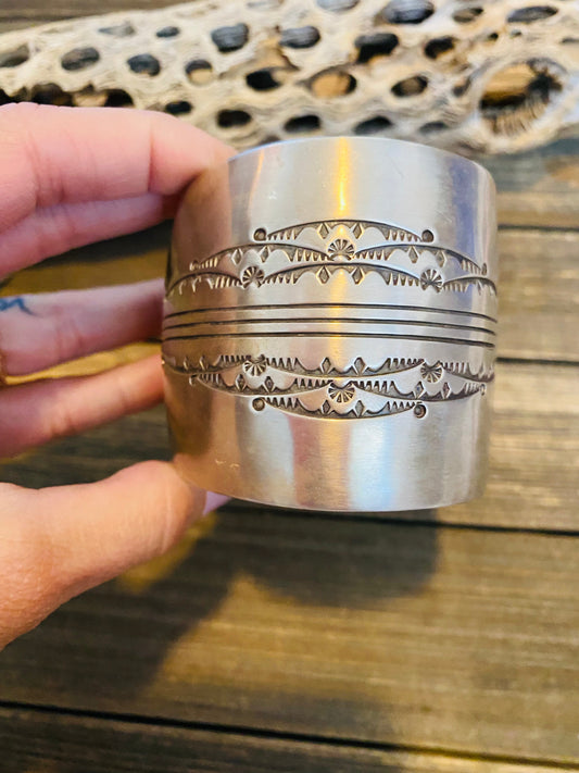 Old Pawn Vintage Handcrafted Hand Stamped Sterling Silver Watch Cuff