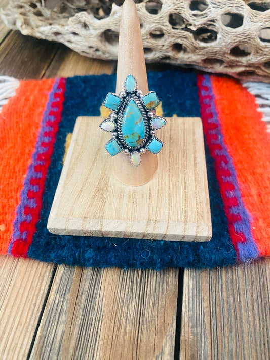 Handmade Sterling Silver, Turquoise & Opal Adjustable Ring