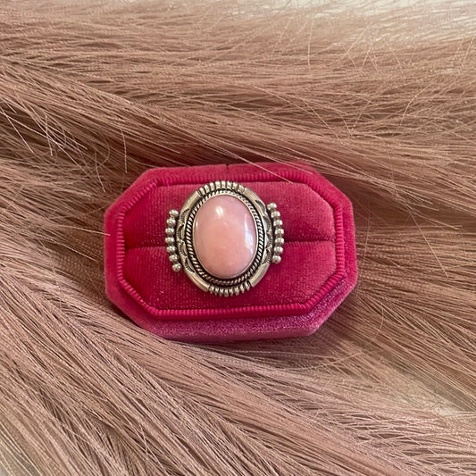 Gorgeous Handcrafted Pink Peruvian Opal And Sterling Silver Adjustable Ring