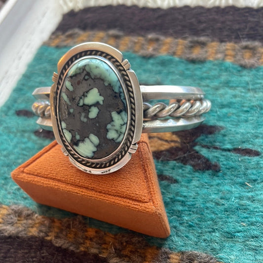 Beautiful Handcrafted New Lander Turquoise & Sterling Silver Cuff Bracelet Signed