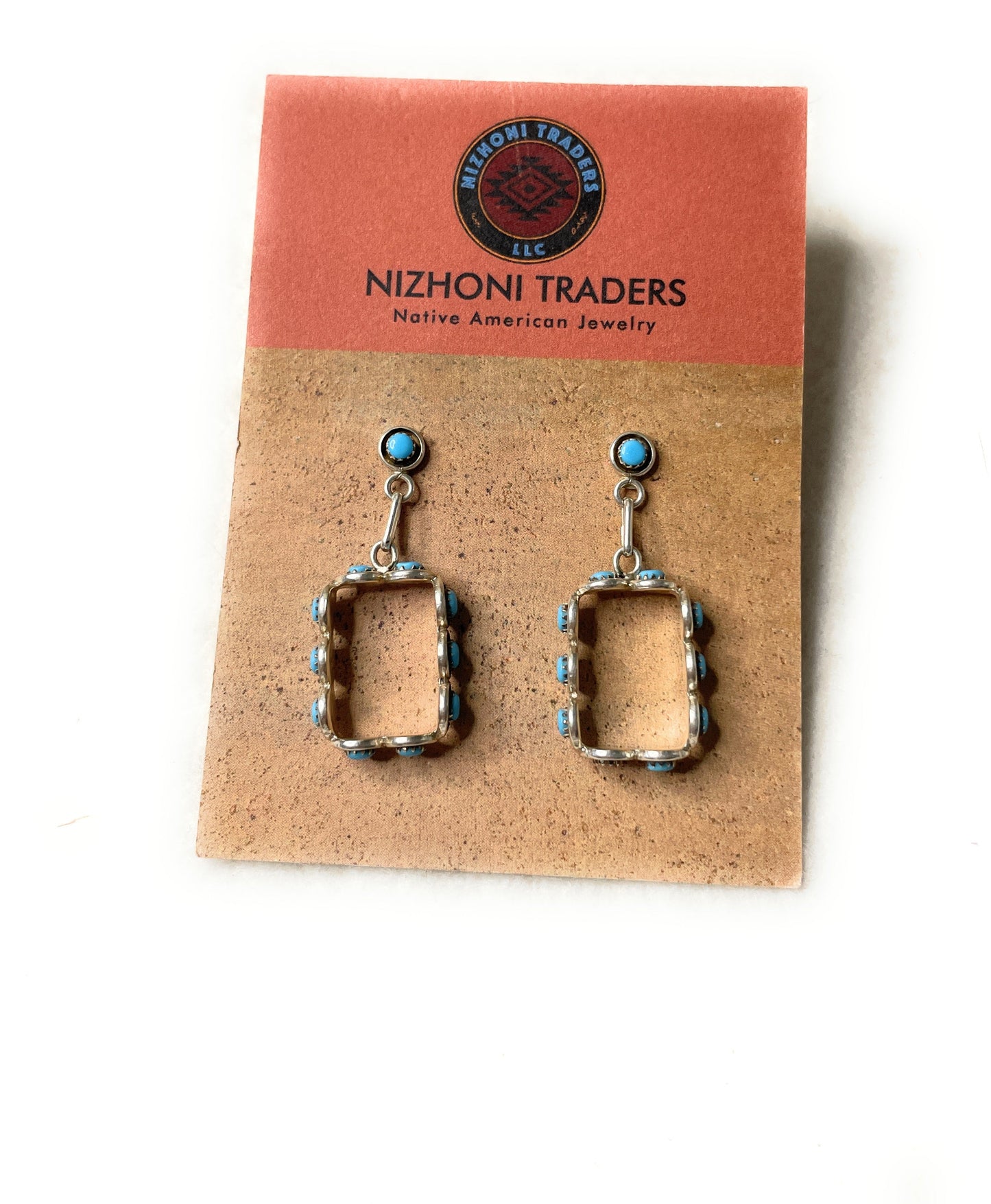 Zuni Turquoise And Sterling Silver Dangle Earrings