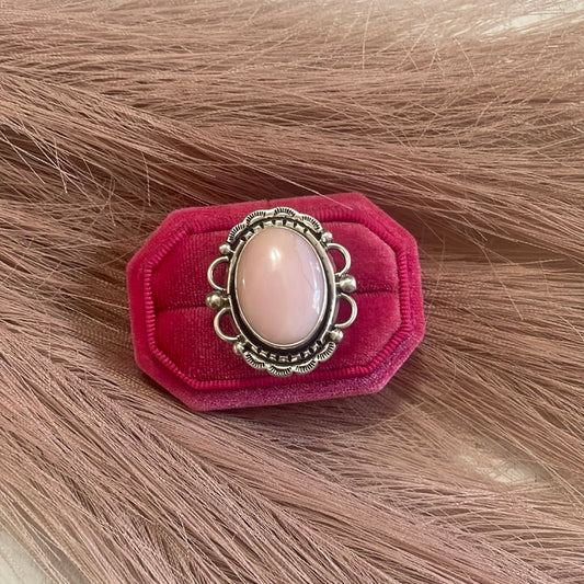 Gorgeous Handcrafted Pink Peruvian Opal And Sterling Silver Adjustable Ring