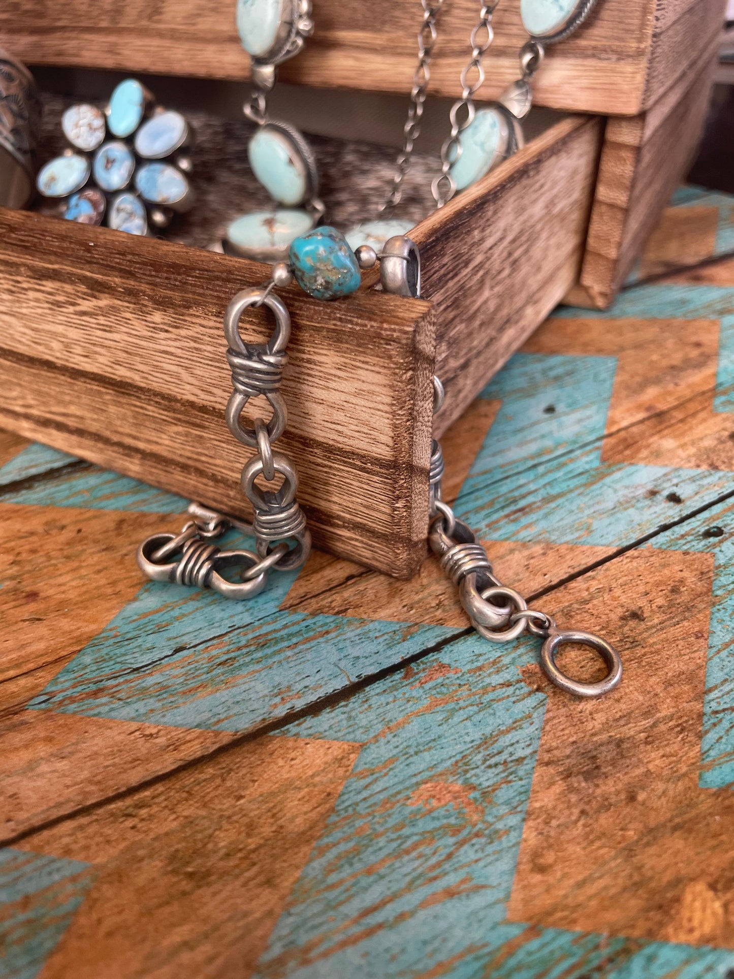 Handcrafted Natural Kingman Turquoise Sterling Beautiful Handmade 7.5 inch Chain Bracelets