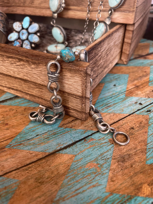 Handcrafted Natural Kingman Turquoise Sterling Beautiful Handmade 7.5 inch Chain Bracelets
