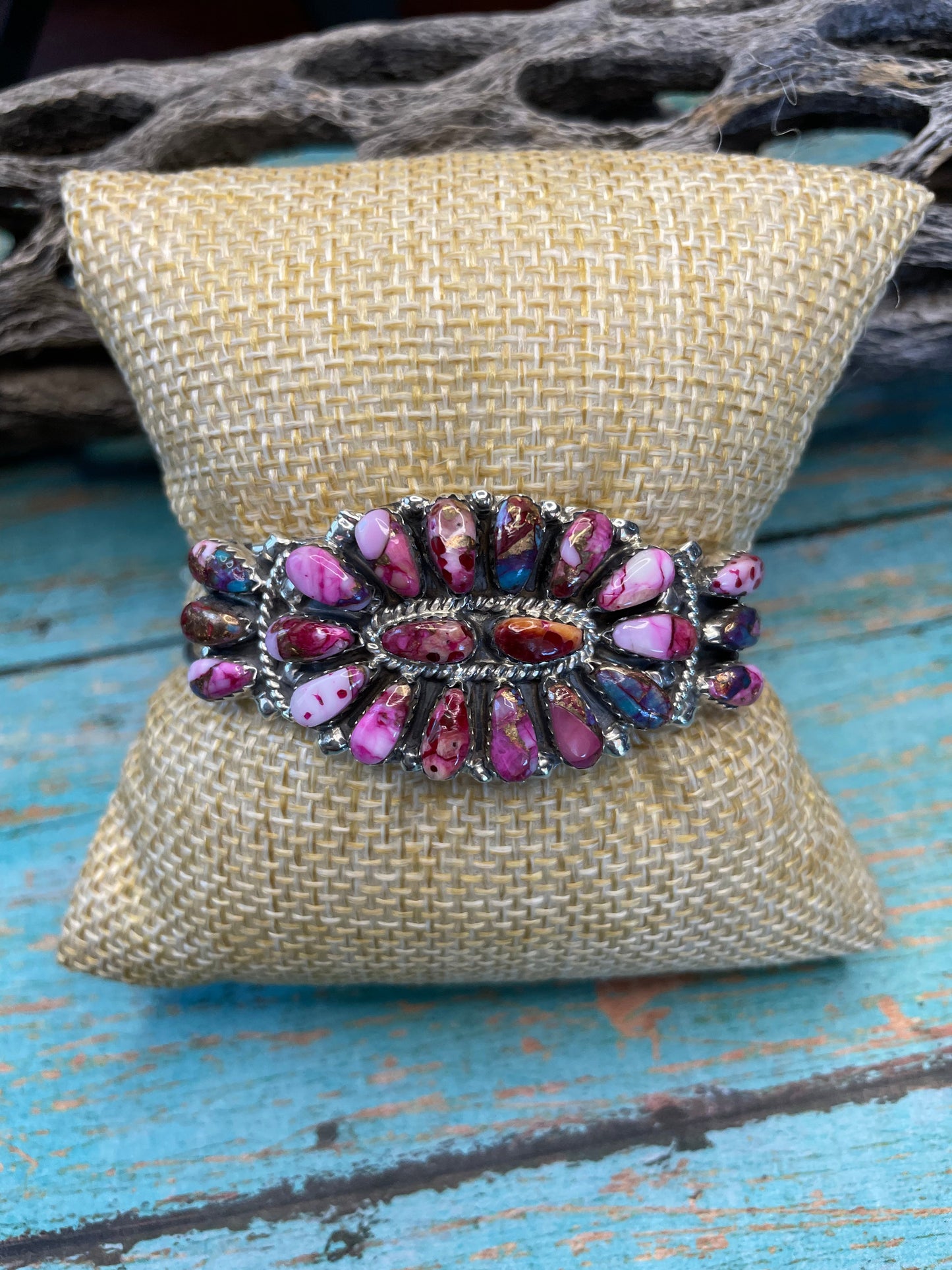 Navajo Purple Dream And Sterling Silver Cluster Bracelet Cuff