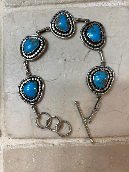 Navajo Sweet Kingman Turquoise & Sterling Silver Twist Link Bracelet