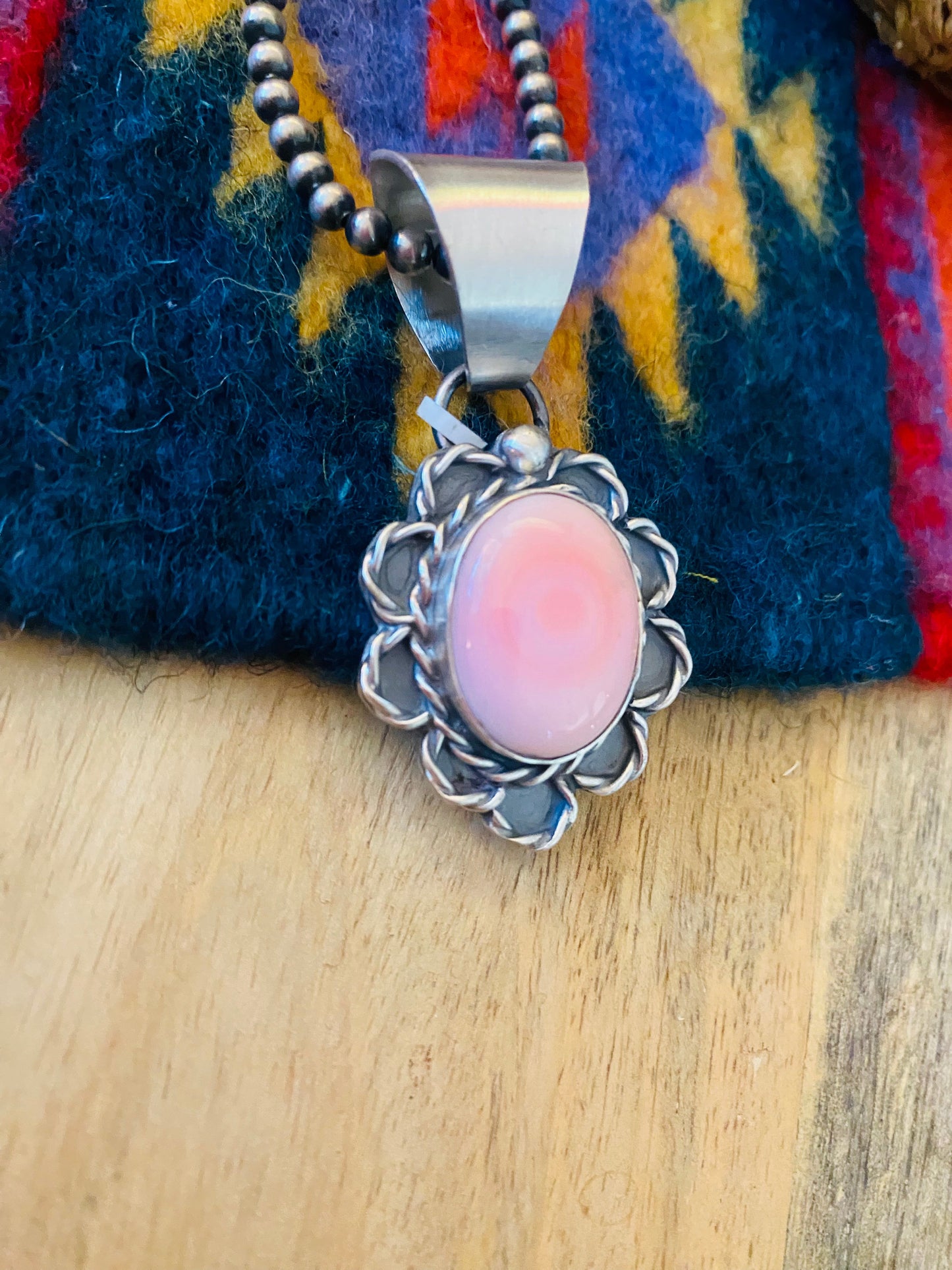 Navajo Sterling Silver & Queen Pink Conch Shell Pendant