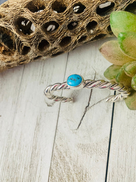 Handcrafted Twisted Sterling Silver & Kingman Turquoise Cuff Bracelet