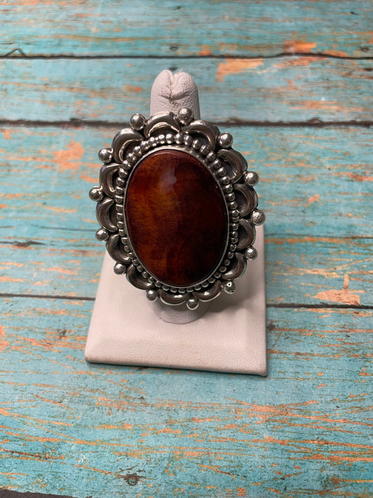 Handcrafted Spiny Sterling Silver Adjustable Ring Signed