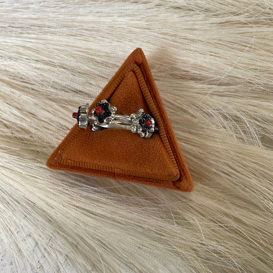 Handcrafted Flower Multi Stone Sterling Silver Ring Size 7.5