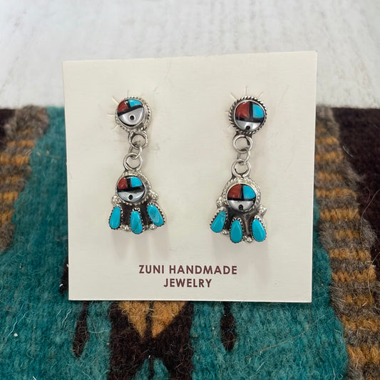 Handcrafted Inlay Multi Stone & Sterling Silver Dangle Earrings