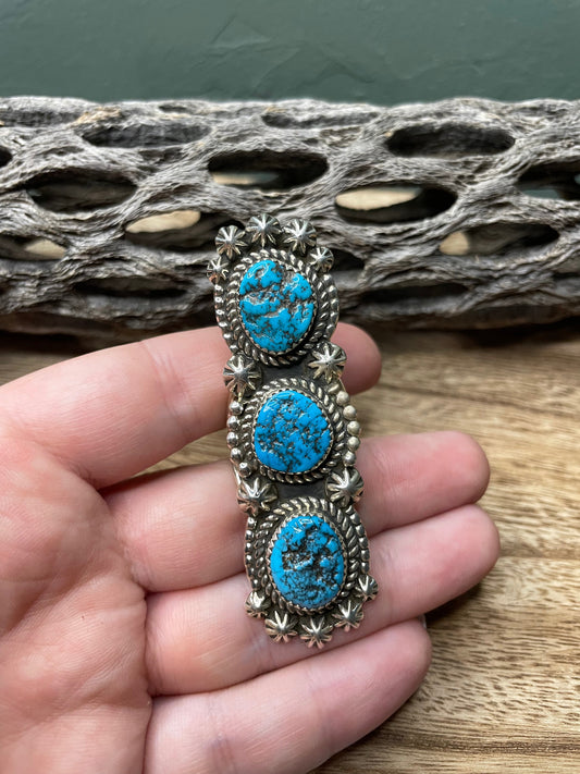 Handcrafted Turquoise And Sterling Silver Statement Ring Sz 7