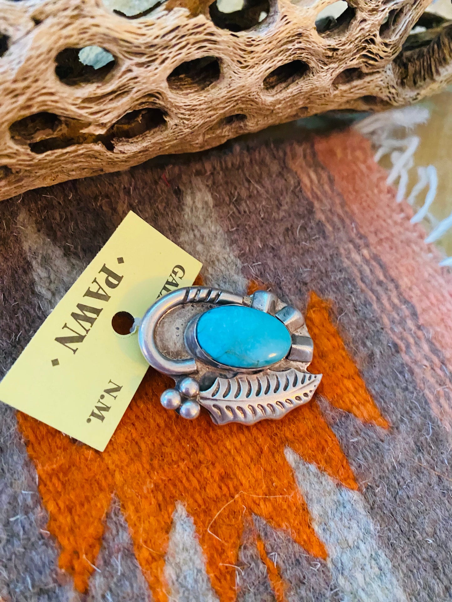 Vintage Handcrafted Turquoise & Sterling Silver Brooch