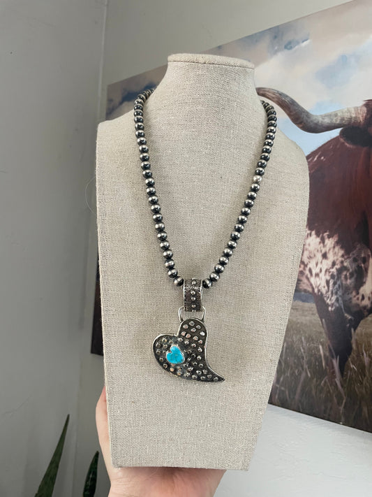 Handcrafted Sterling Silver & Turquoise Heart Pendant Signed