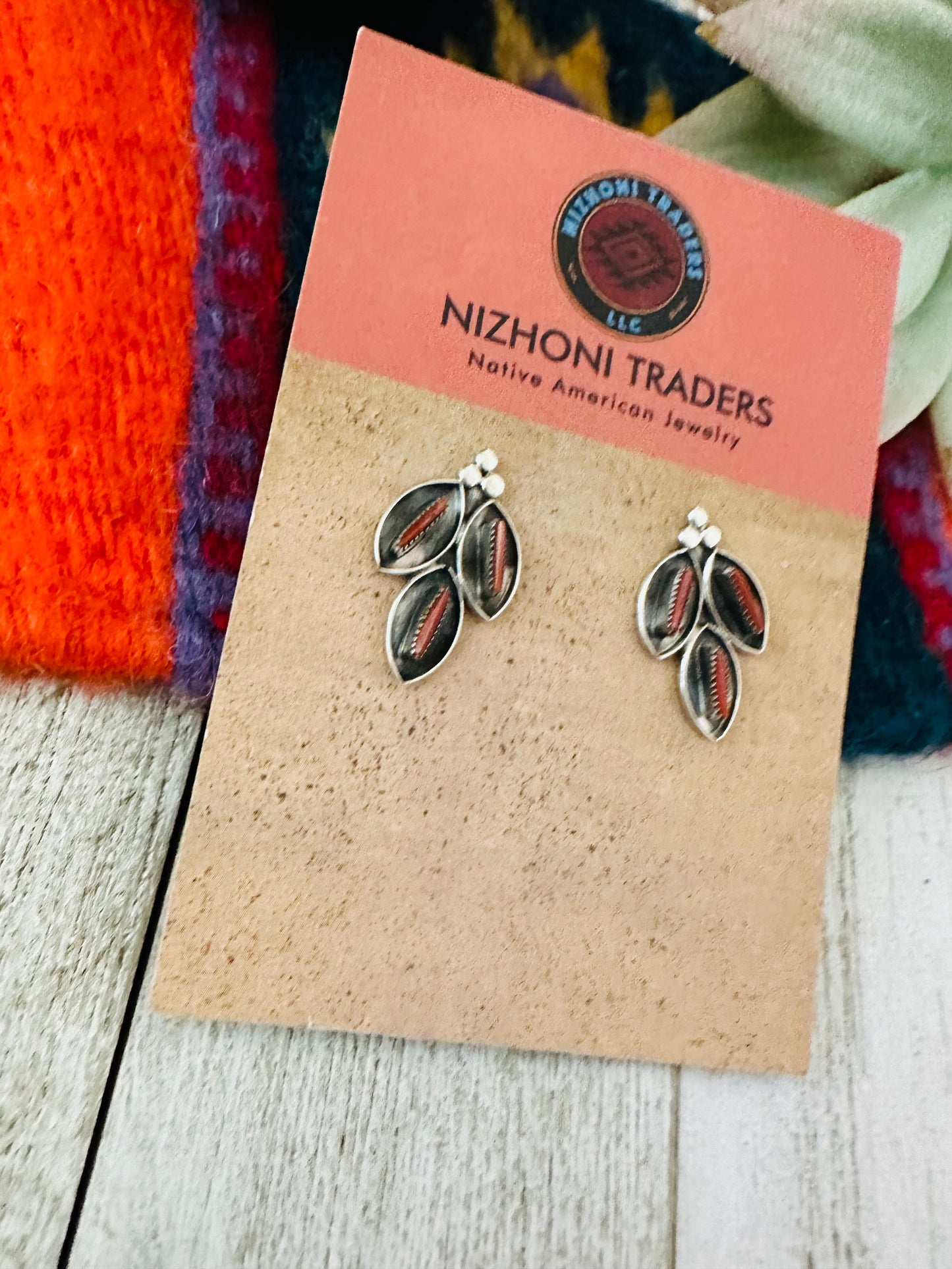 Zuni Coral & Sterling Silver Shadowbox Stud Earrings