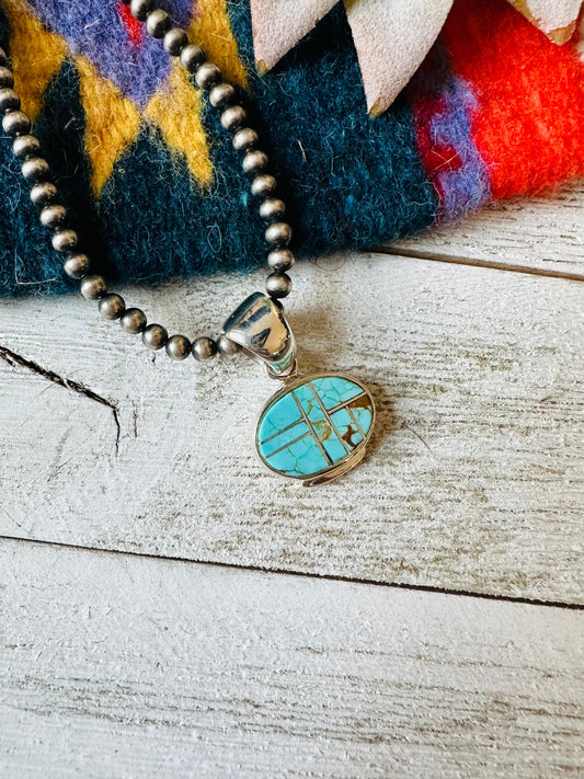 Handcrafted Number 8 Turquoise & Sterling Silver Opal Inlay Pendant