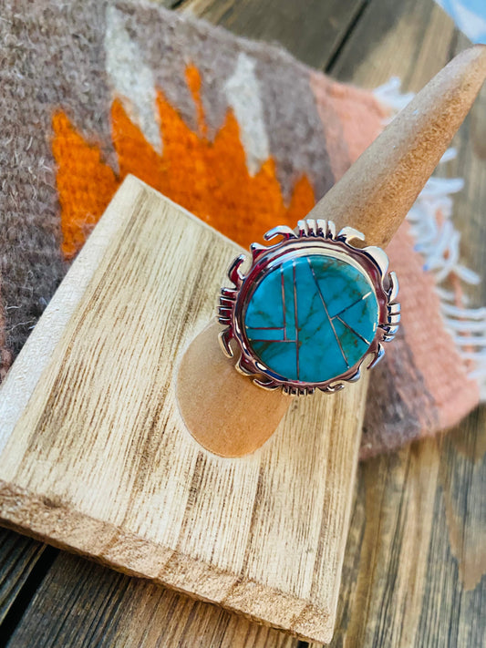 Handcrafted Sterling Silver & Turquoise Inlay Ring Size 6.5