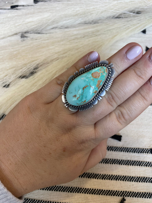 Handcrafted Turquoise & Sterling Silver Ring Size 7 Signed Russell Sam