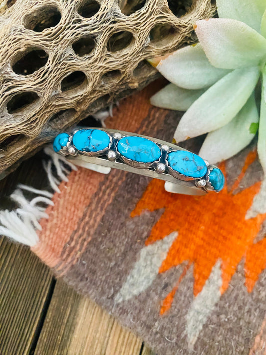 Handcrafted Old Pawn Vintage Turquoise & Sterling Silver Cuff Bracelet /