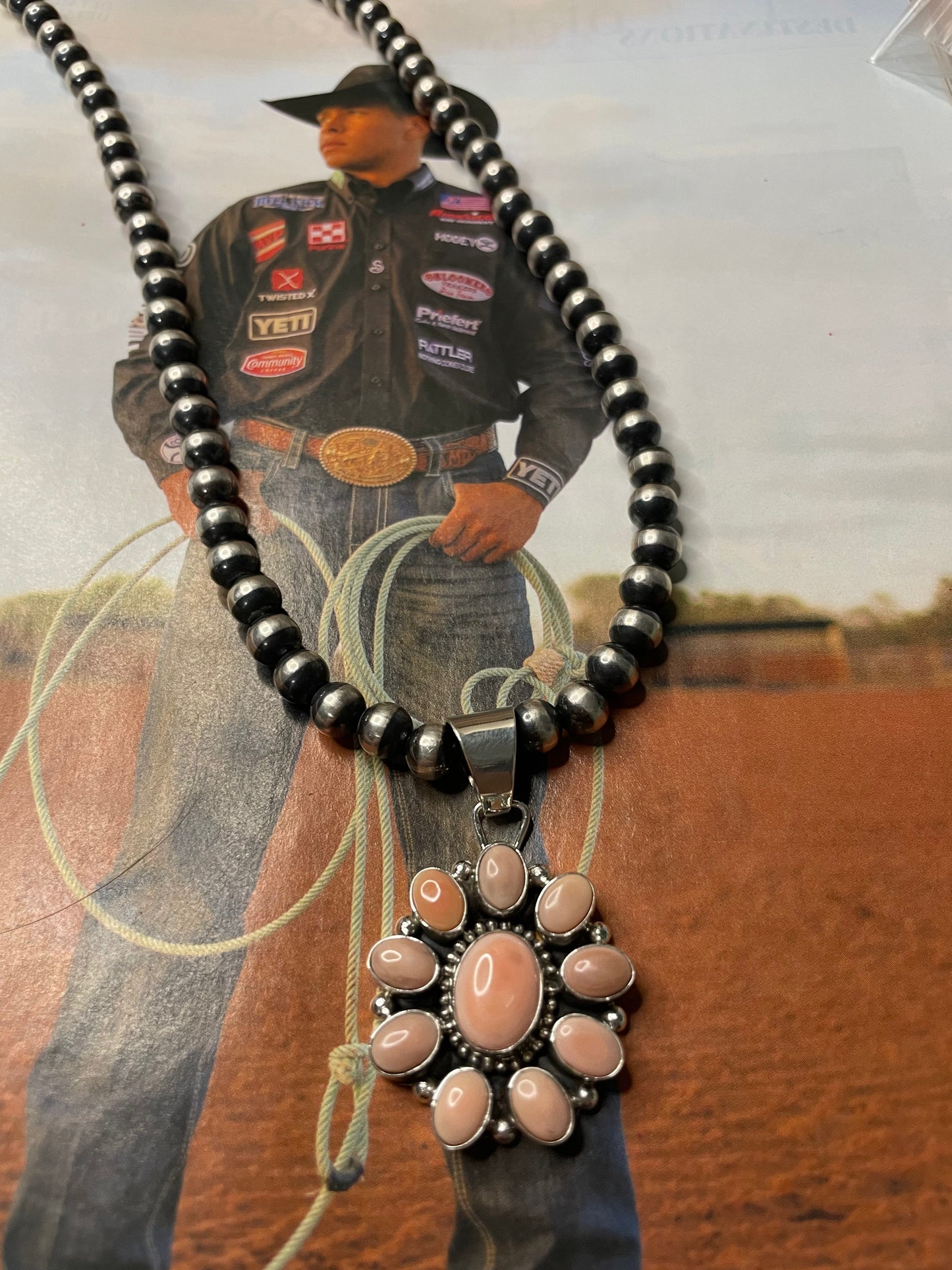 Handcrafted Queen Pink Conch Shell And Sterling Silver Pendant Signed Sheila