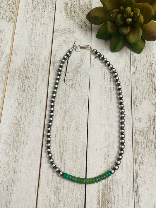 Handcrafted Turquoise & Sterling Silver Beaded 6mm Necklace
