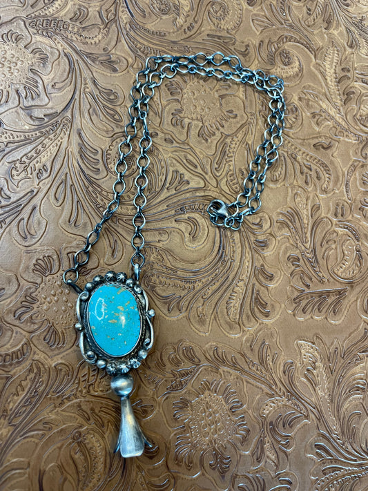 Handcrafted Sterling Silver And Turquoise Blossom Necklace Signed