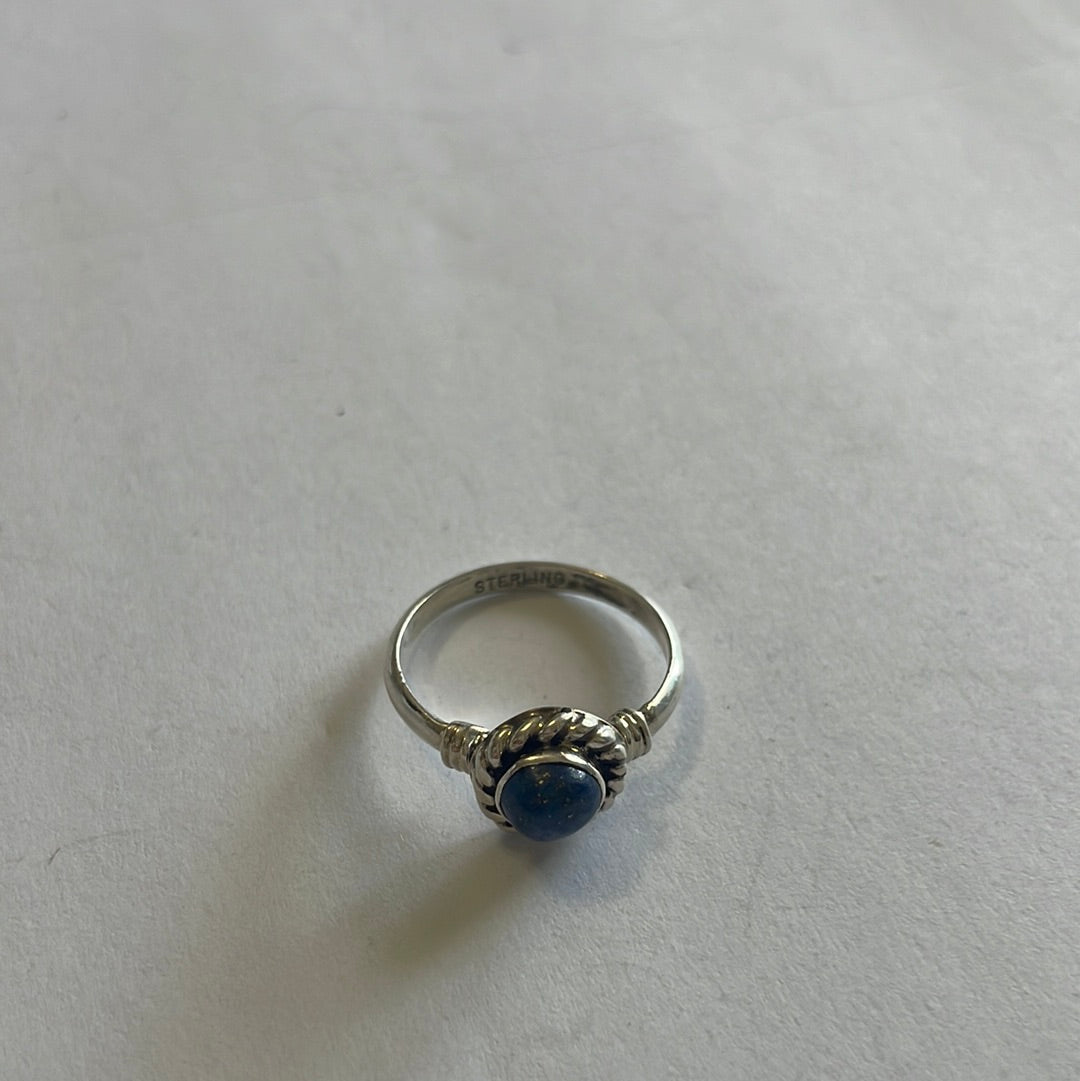 Handcrafted Sterling Silver Single Stone Lapis Braided Edge Ring