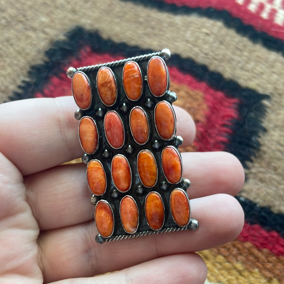 Handcrafted Sterling Silver & Orange Spiny Cluster Ring Size 8 Signed Jacquline Silver