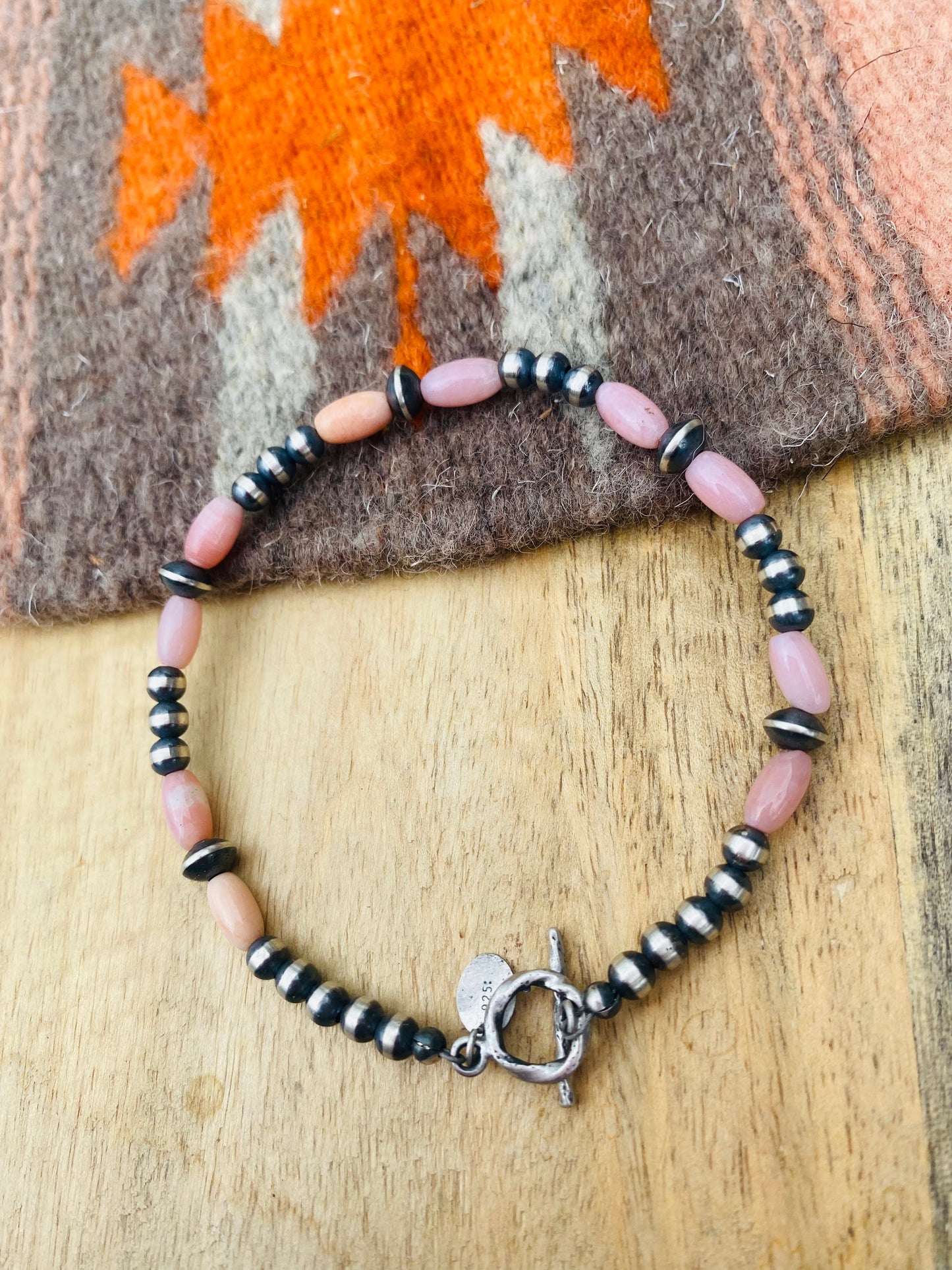 Navajo Sterling Silver Pearl & Pink Opal Beaded Bracelet