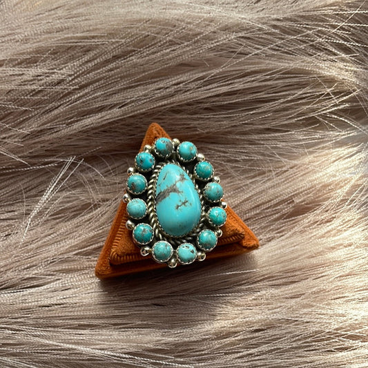Handcrafted Turquoise & Sterling Silver Ring Size 8.5 Signed Robert Shakey
