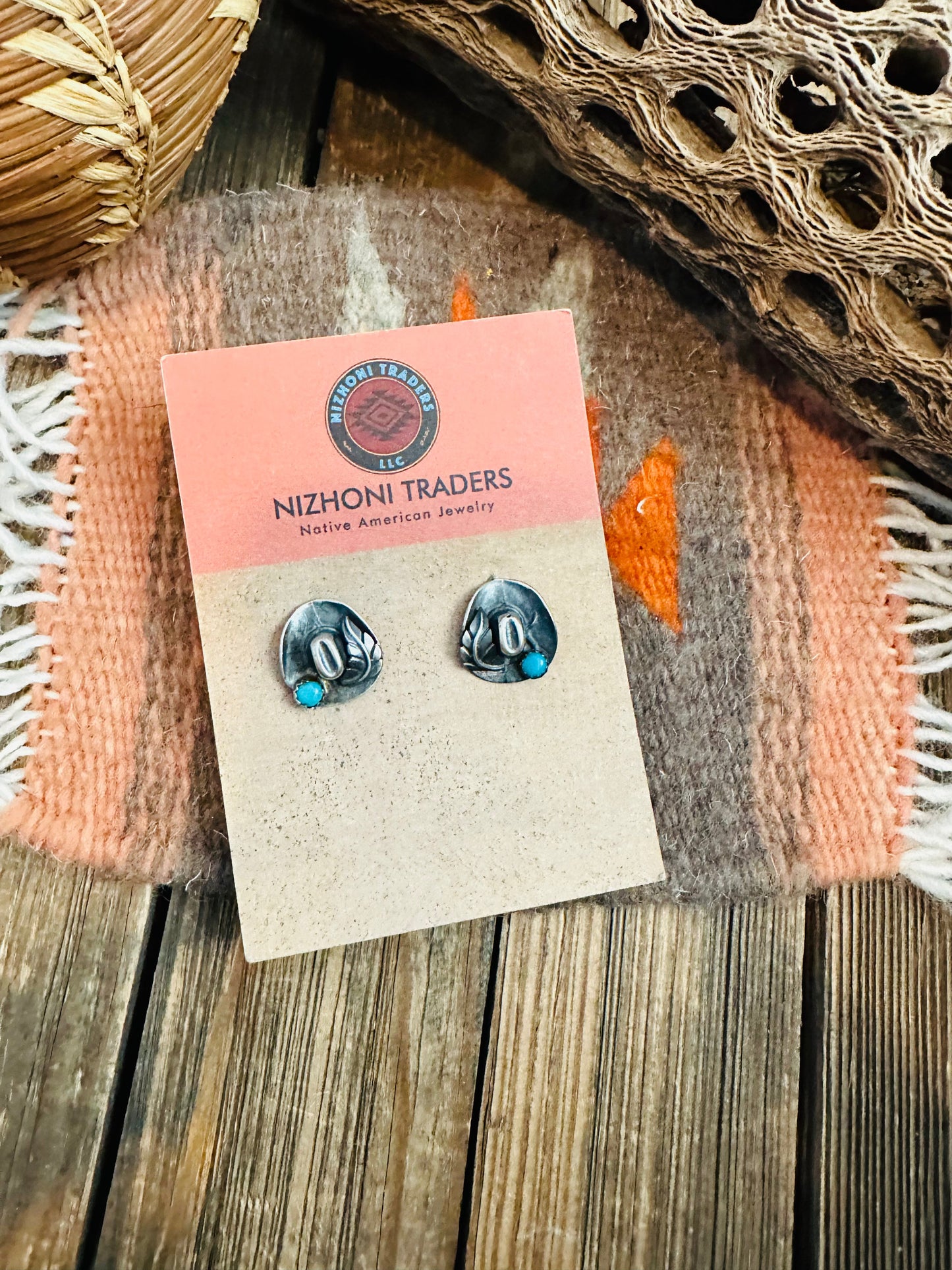 Handcrafted Mini Cowboy Hat Sterling Silver & Turquoise Stud Earrings