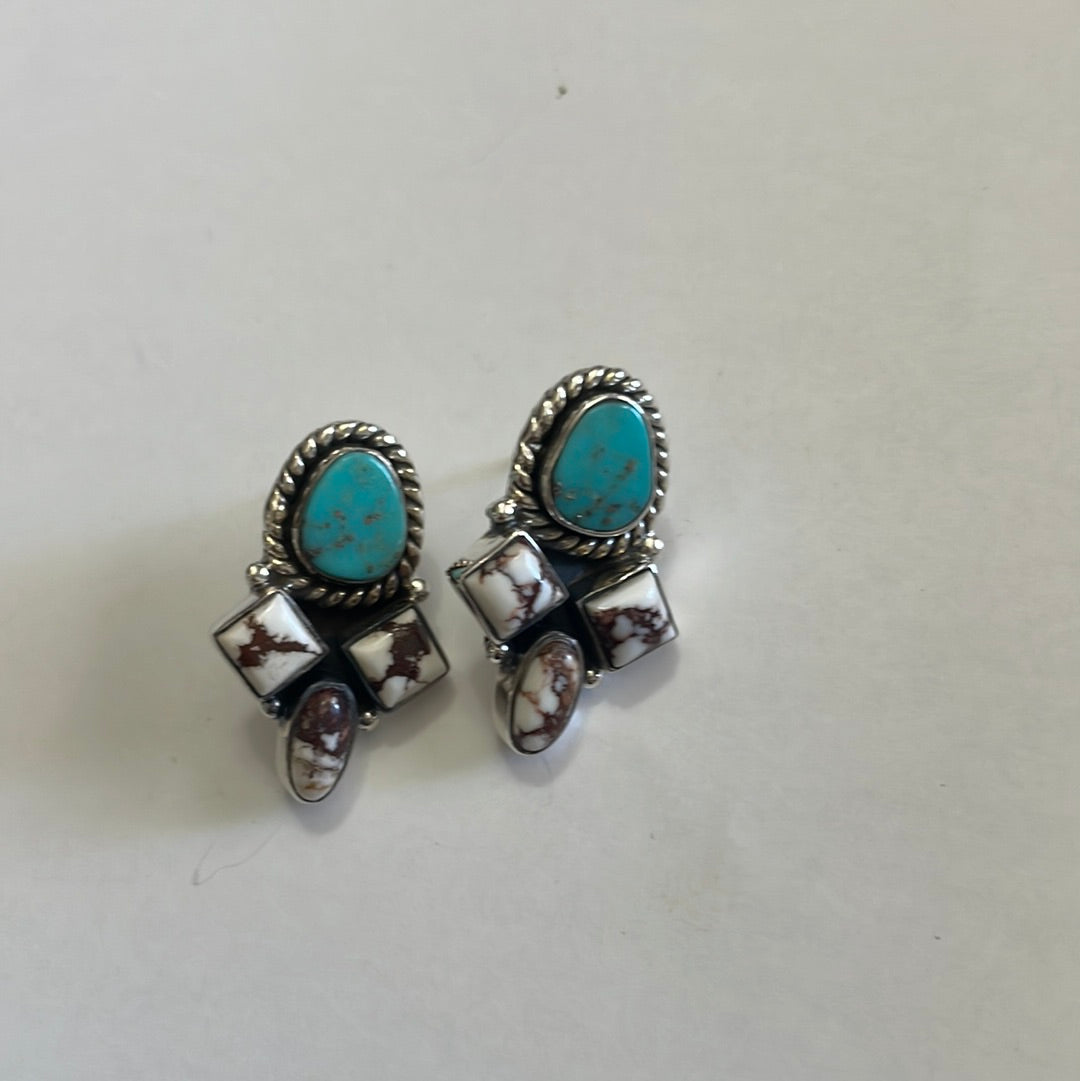 Nizhoni Wild Horse & Turquoise Sterling Silver Cluster Earrings
