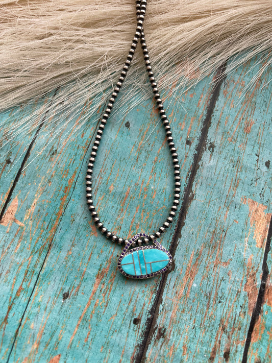 Handcrafted Sterling Silver & Turquoise Inlay Pendant