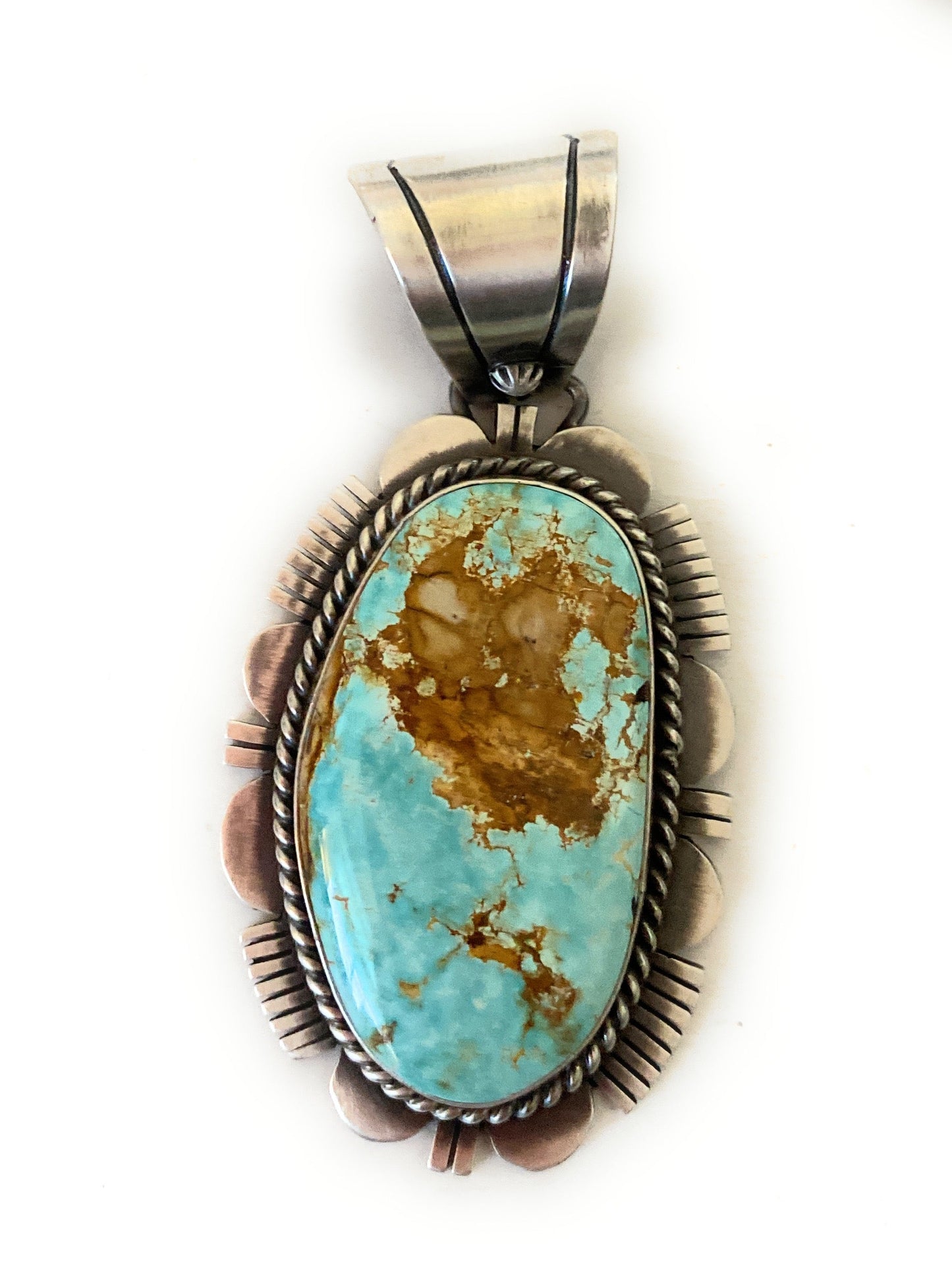 Navajo Royston Turquoise and Sterling Silver Pendant by Russell Sam