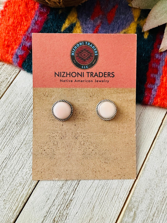 Handcrafted Queen Pink Conch Shell & Sterling Silver Stud Earrings