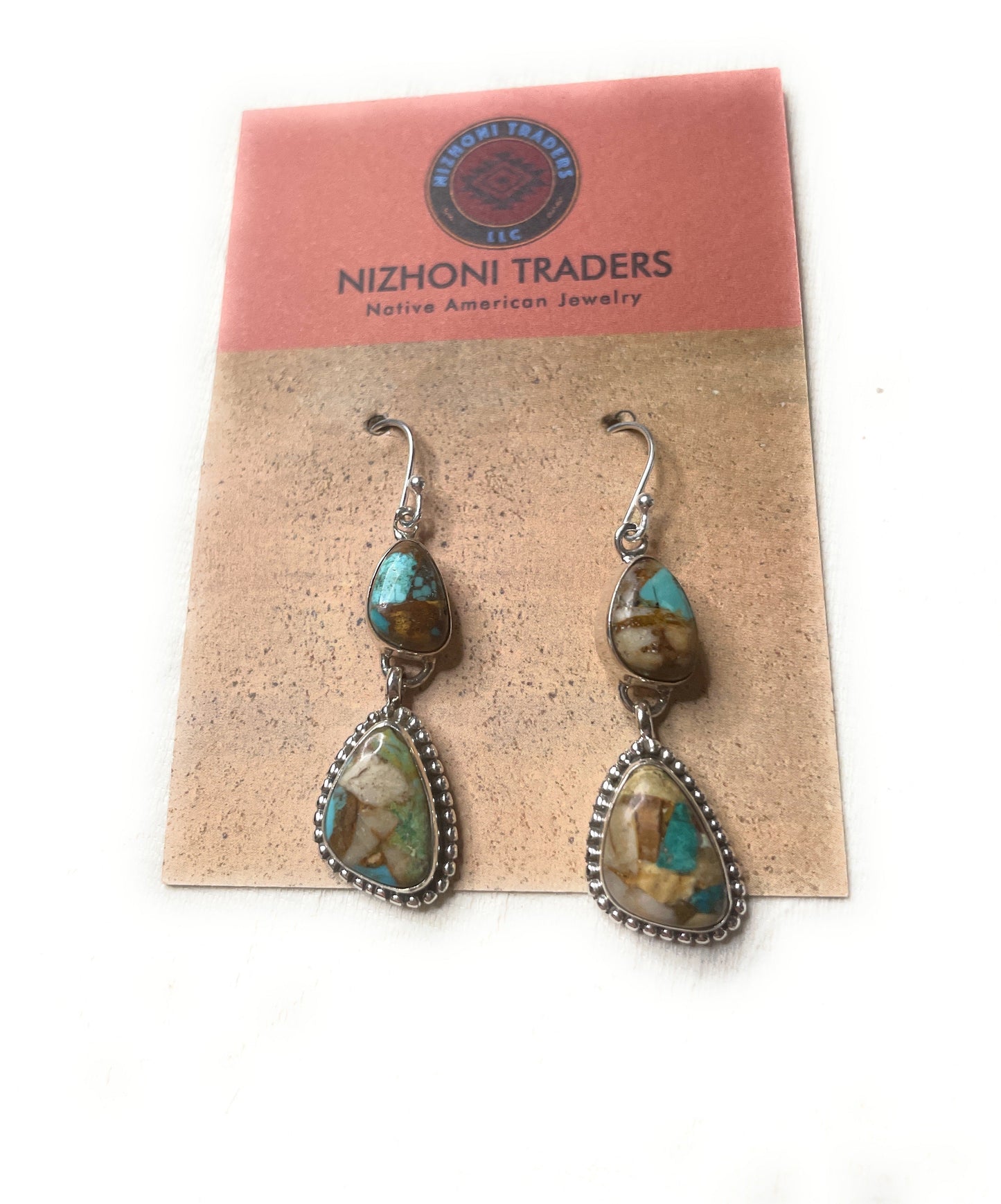 Handmade Sterling Silver & Royston Turquoise Dangle Earrings Signed Nizhoni