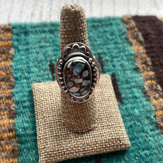 Handcrafted Turquoise & Sterling Silver Ring Size 7.5 Signed