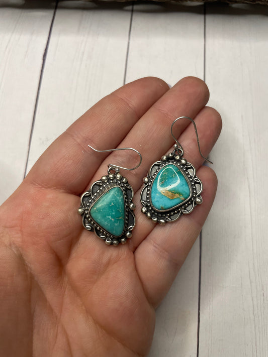 Navajo Sterling Silver & Turquoise Dangle Earrings Signed Sheila Becenti